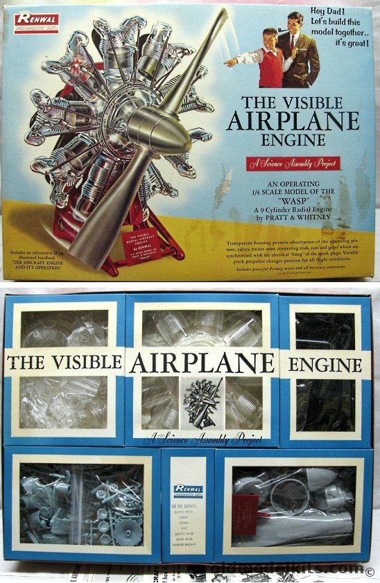 Renwal 1/4 The Visible Airplane Engine WASP 9 Cylinder Radial by Pratt & Whitney, 809-1495 plastic model kit